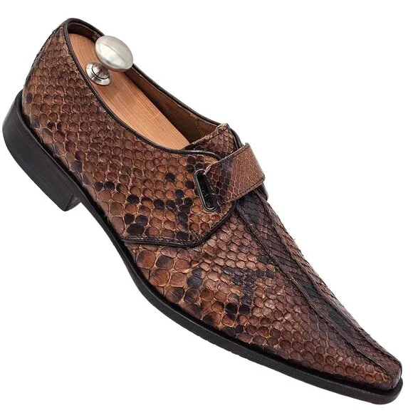 Exotic Python Snake skin Aldo Brue Italy Mens size 8.5 Brown Loafers Dress Shoes - Picture 2 of 13